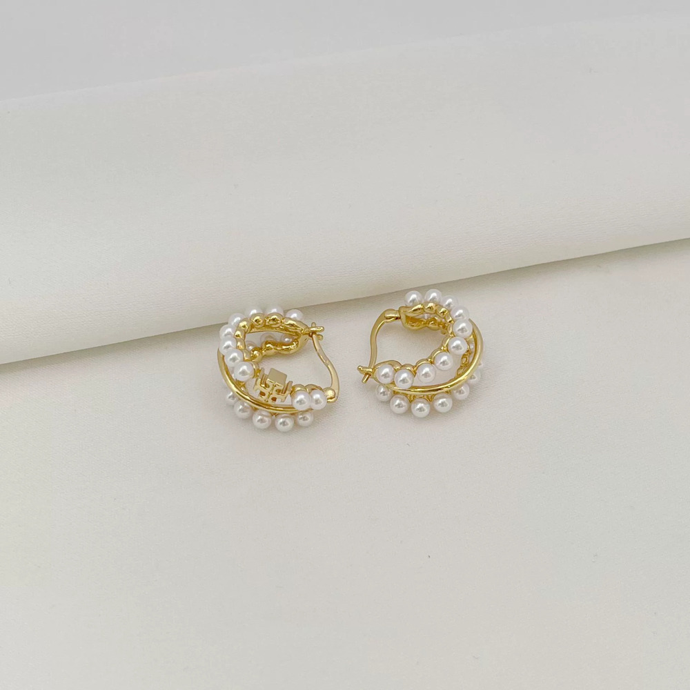 Tory Burch Gold Plated Layered Faux Pearl Stud Earrings